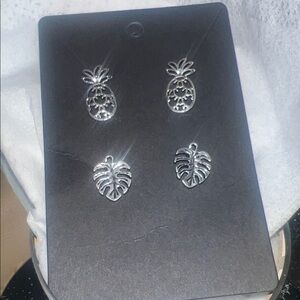Silver Pineapple and Leaf Earrings